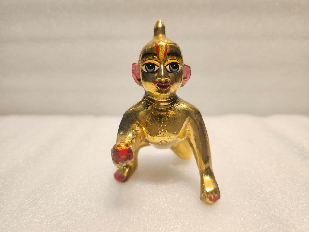 5 No. Golden Brass Laddu Gopal Idol | 5-Inch Bal Gopal Krishna Murti for Pooja, Janmashtami & Gifting