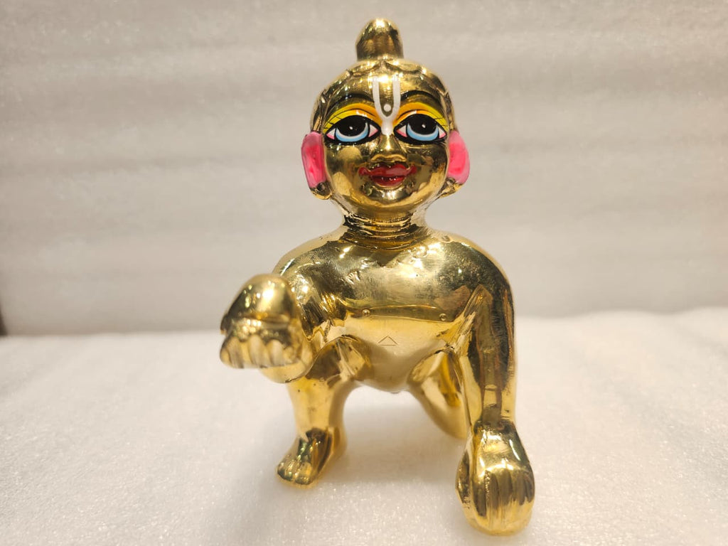 7 No. Golden Brass Laddu Gopal Idol | 6-Inch Bal Gopal Krishna Murti for Home Temple, Pooja & Gifting