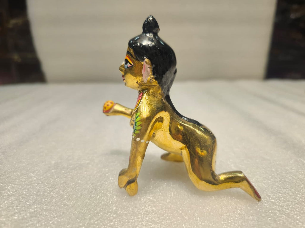 4 No. Golden Brass Laddu Gopal Idol | 4-Inch Bal Gopal Krishna Murti for Pooja, Janmashtami & Gifting