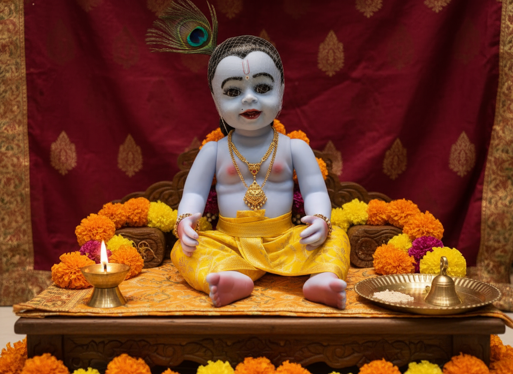 22-Inch Realistic Silicone Lala Krishna Idol | Bal Gopal Doll for Pooja, Janmashtami & Gifting