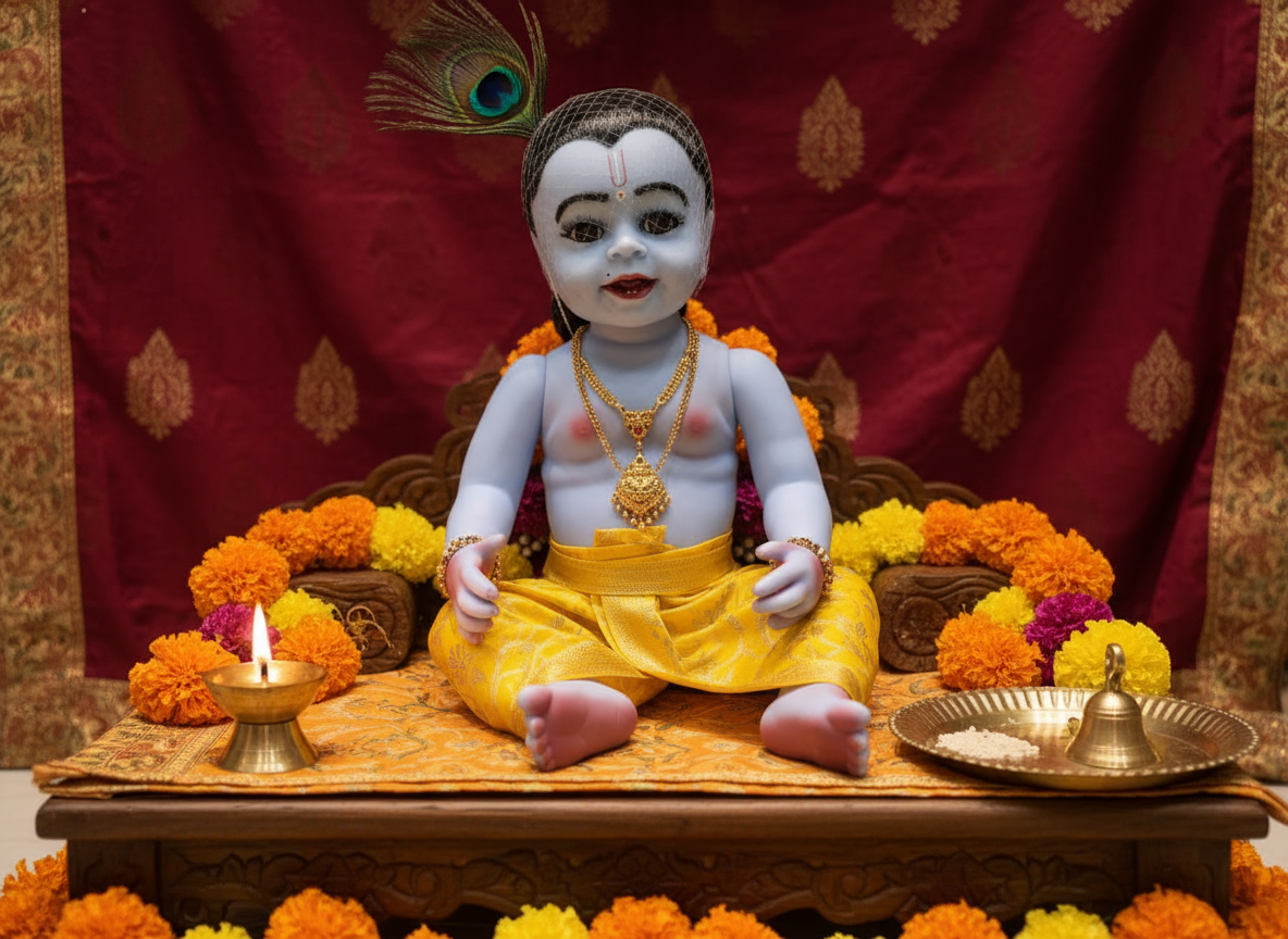 22-Inch Realistic Silicone Lala Krishna Idol | Bal Gopal Doll for Pooja, Janmashtami & Gifting