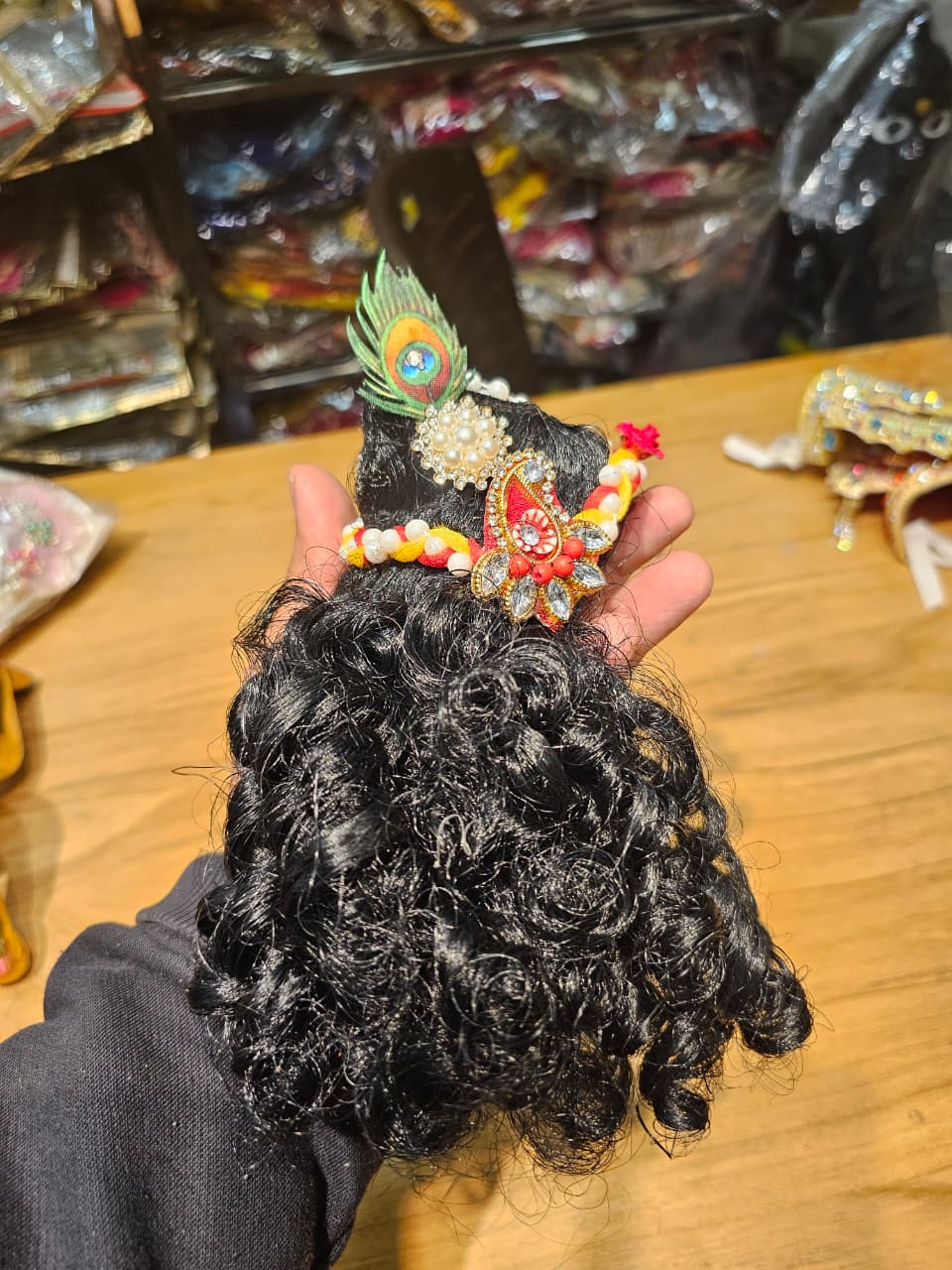 Premium Curly Hair Wig for Laddu Gopal (10–14 No.) & Radha Krishna Idol (15–18 Inch) | Handmade Shringar Hair