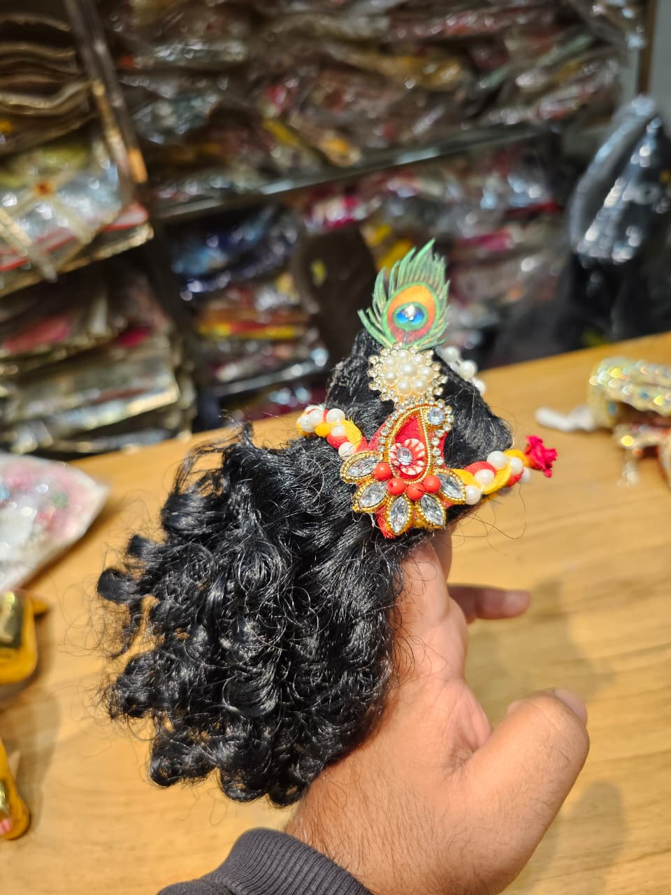 Premium Curly Hair Wig for Laddu Gopal (10–14 No.) & Radha Krishna Idol (15–18 Inch) | Handmade Shringar Hair