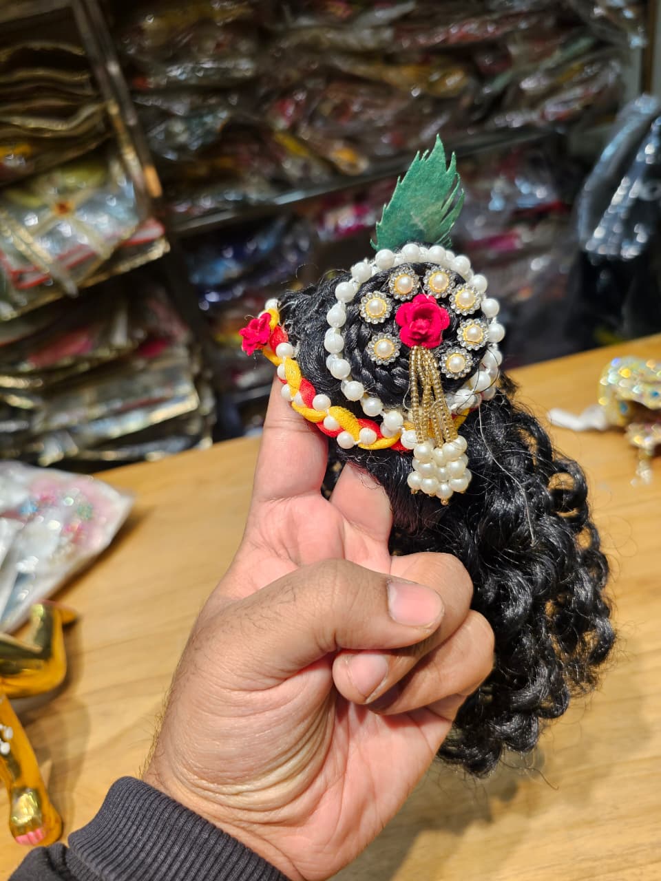 Premium Curly Hair Wig for Laddu Gopal (10–14 No.) & Radha Krishna Idol (15–18 Inch) | Handmade Shringar Hair