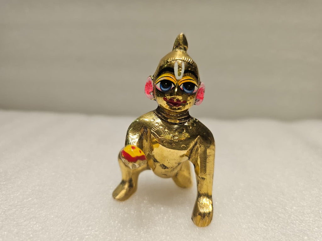 2 No. Golden Brass Laddu Gopal Idol | Bal Gopal Krishna Murti for Home Temple, Janmashtami & Gifting