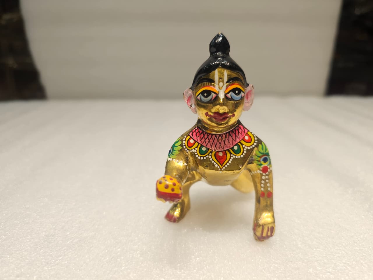 4 No. Golden Brass Laddu Gopal Idol | 4-Inch Bal Gopal Krishna Murti for Pooja, Janmashtami & Gifting